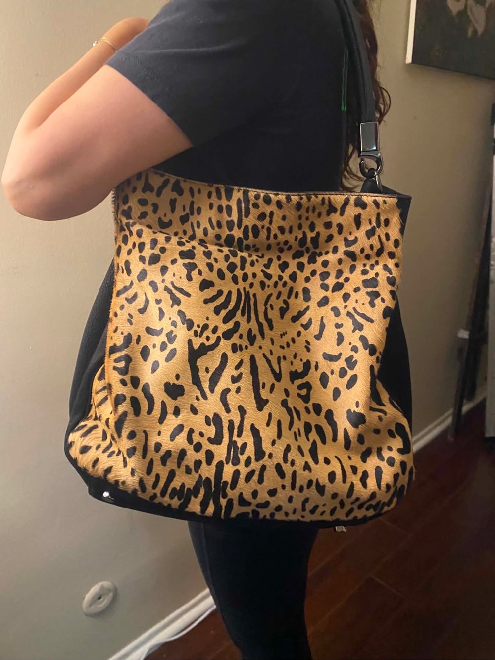 Worth Leopard-Print Shoulder Bag with Black Trim